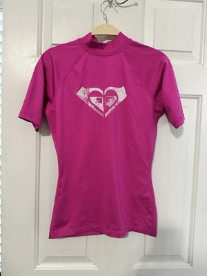 ROXY Whole Hearted Short Sleeve Rash Guard Swim Shirt Women s Small S Pink