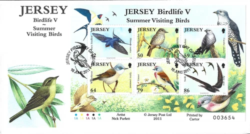 2011 Jersey Birdlife (5th series) Visiting Birds Mini Sheet First Day Cover