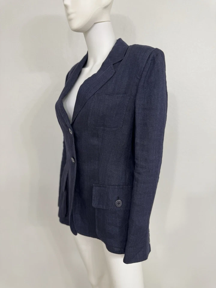 Giorgio Armani Collezioni Navy Blue Linen Blazer Jacket Utility Jacket 12 Fits M - Image 2 of 4