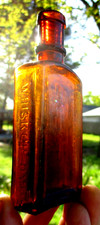NICE SMALL AMBER WHISKER DYE BOTTLE BUCKINGHAM 1890'S ERA DUG L@@K