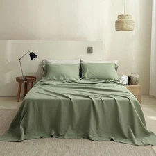 Sage green Linen flat sheet in king queen twin and other sizes Whit 3 Piec Set.