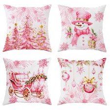 SEGXCFL Christmas Pillow Covers 18x18 Set 18" x Pack of 4 , Pink Snowman