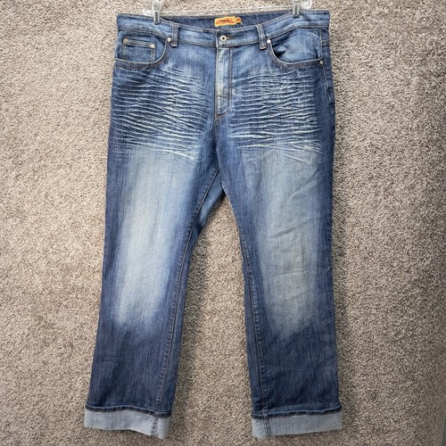 Leemo USA Jeans Womens Size 23/24 Blue Medium Wash Straight Leg Whiskered Denim