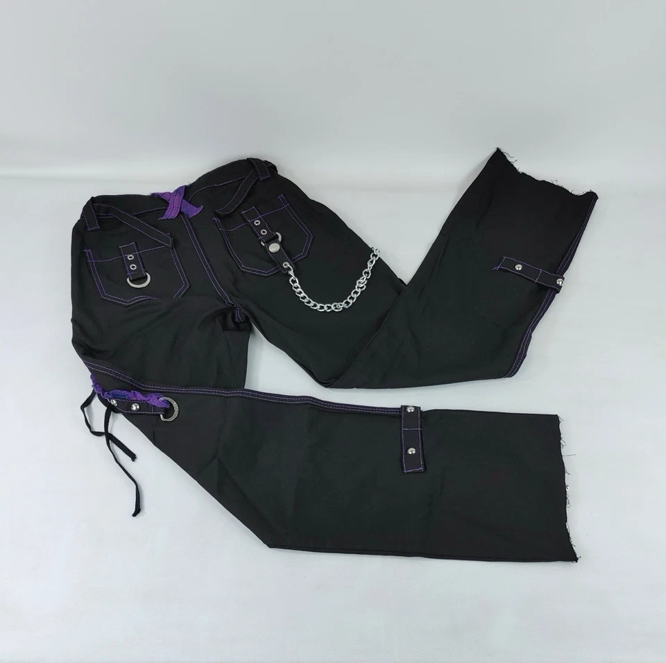 NUEVO CON ETIQUETAS Tripp NYC Negro Púrpura Gótico Punk Recto Pierna Ancha Pantalones Cadena Cremalleras Talla 0 Foto 2 de 4