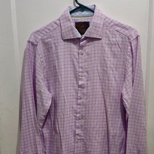 Tattersall London Long Sleeve Dress Button Shirt - 15.5 34/35 Pink with Purple