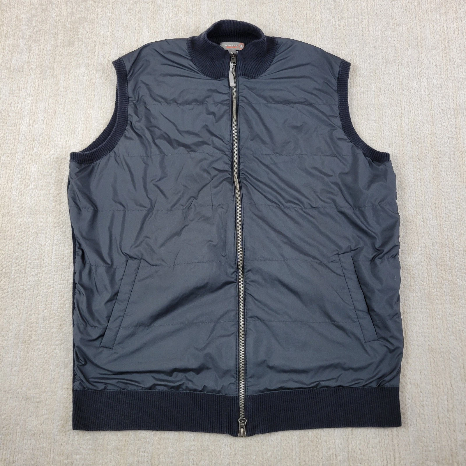 Peter Millar Vest Mens L Black Crown Sport Full Zip Stretch Lightweight Golf