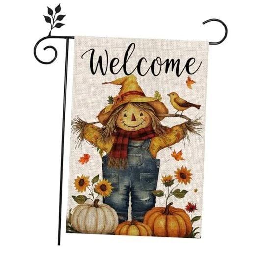 Fall Scarecrow Welcome Garden Flag Double Sided 12x18 Inch Thanksgiving