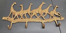 Vintage Brass Giraffe Wall Hanging Vintage Key Holder 4 Hooks 12” Long