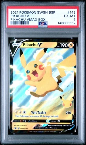 2021 POKEMON SWSH BLACK STAR PROMO PIKACHU VMAX BOX #143 PIKACHU V PSA 6