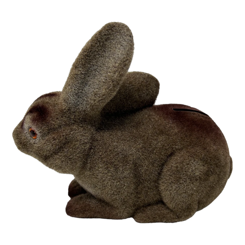Flocked Woodland Bunny Coin Banks Lot of 2 Made Japan Vintage Felted Fuzzy Brown - Image 3 of 4