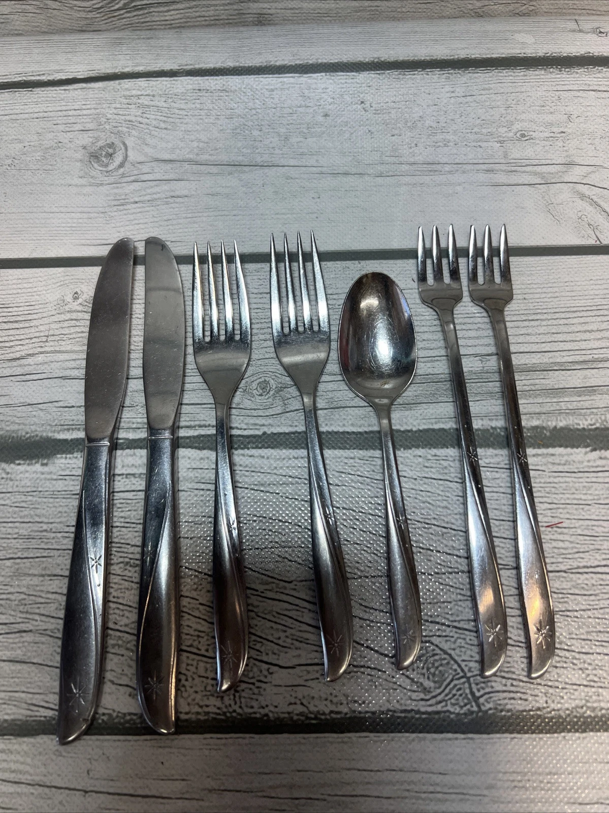 Oneida Community Stainless Flatware 7 pc Lot in the “Twin Star” pattern. Smaller