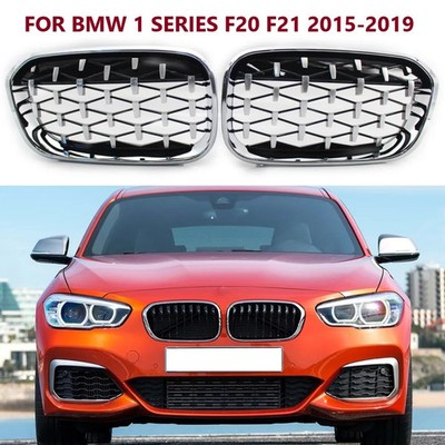 For BMW F20 F21 2015-2019 1 Pair Chrome Diamond Style Front Bumper Grille Grills