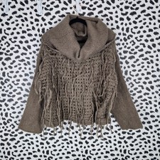 Lauren Vidal Mohair Knit Fringe Jumper Boho Chunky Sweater UK 8-10