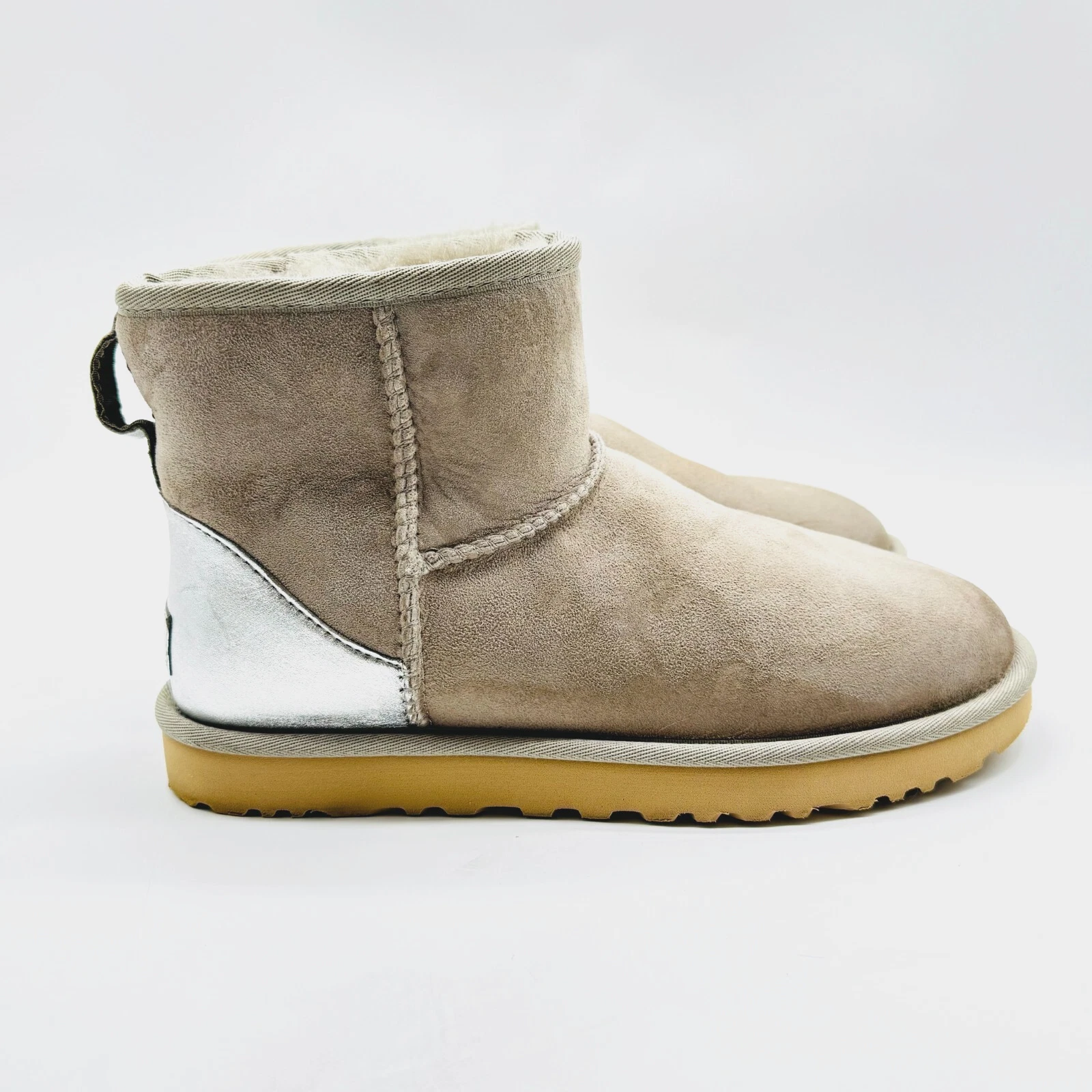 Stivali UGG donna 8 marroni argento pelle di pecora scamosciata stivali corti mini scarpe classiche