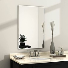Frameless Wall Mount Mirror For Bathroom Beveled Edge W/ Safety Backing By FGM
