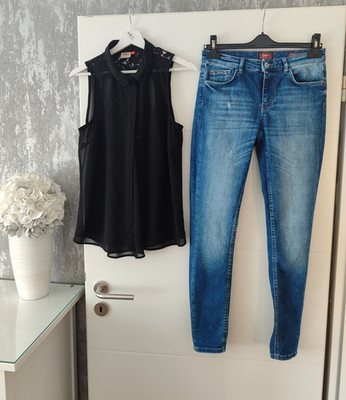 ONLY 2-teiliges Damen Outfit-Set Jeans blau Skinny Stretch Gr. 38 & Bluse