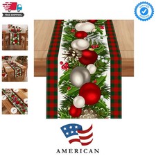 Linen Red and Green Buffalo Check Plaid Christmas Table Runner 72 Inches Long...