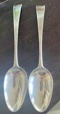 Pair Hester BATEMAN Sterling Silver Dessert Spoons London c. 1783 6.5” L 1.9oz 