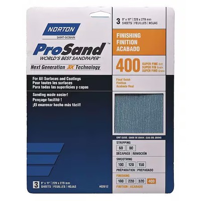 Norton Abrasives 07660768156 Sandpaper Sheet, Super Fine, 400 Grit, Pk3