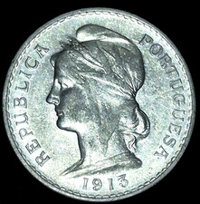 1913 PORTUGAL .835% SILVER 50 CENTAVOS NEAR UNCIRCULATED COIN PRE WORLD WAR ONE