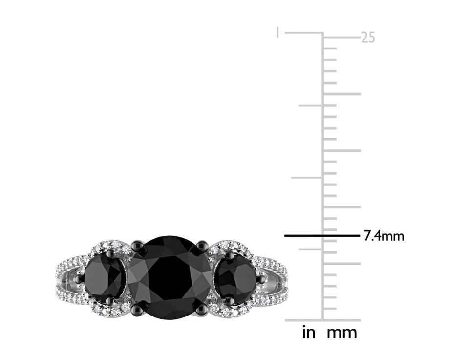 3.00 Carat (ctw) Black & White Diamond Three-Stone Ring in 10k White Gold - Image 3 of 4