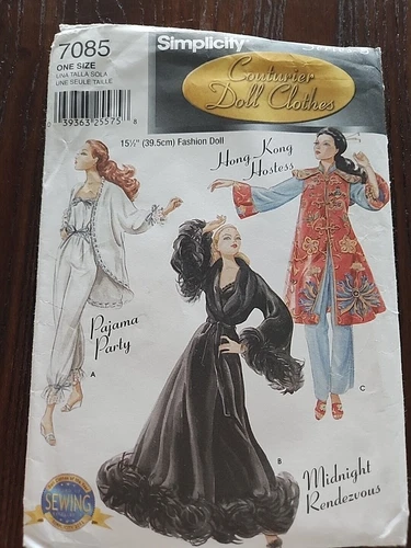 Simplicity 7085 Sewing Pattern Doll Wardrobe 15 1/2 in Pajama Party Hostess Robe