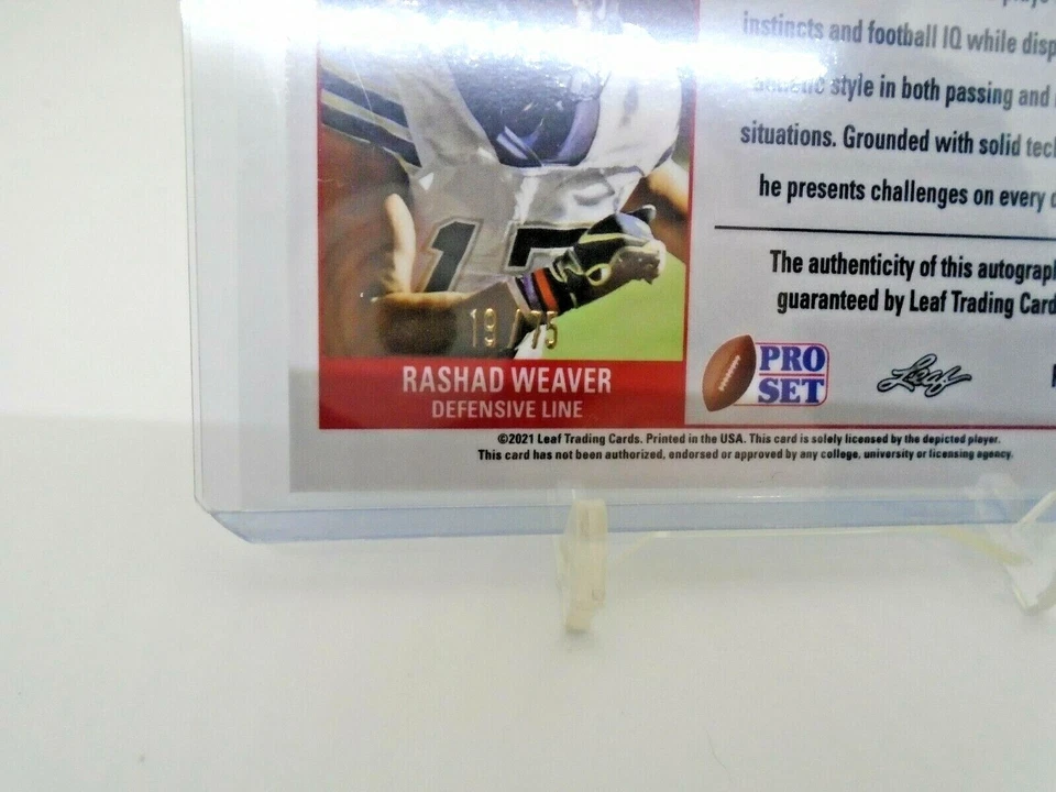 2021 LEAF PRO SET RASHAD WEAVER ROOKIE AUTO /75 BLUE - Image 3 of 3