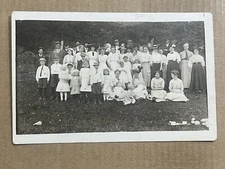 Postcard RPPC Family Picnic Reunion Men Women Children Hats Vintage Real Photo