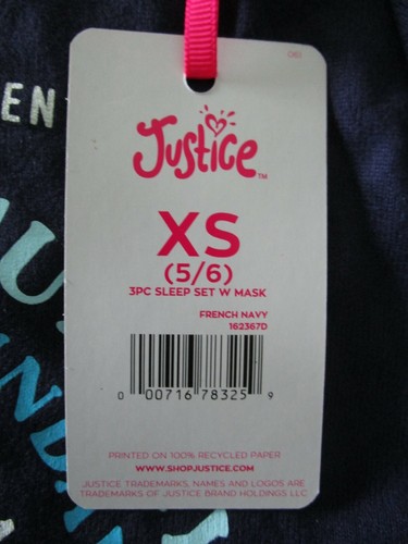 JUSTICE GIRLS' LONG SLEEVE & LONG PANT 3-PIECE PAJAMA SET NAVY, BLUE, & AQUA - Picture 9 of 12