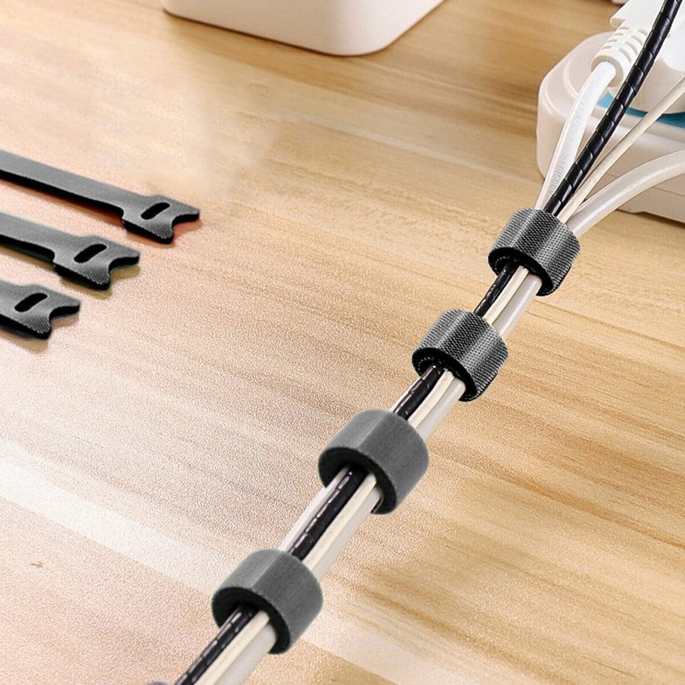 100X Cable Ties with Hook and Loop Releasable Cable Strap Fastening