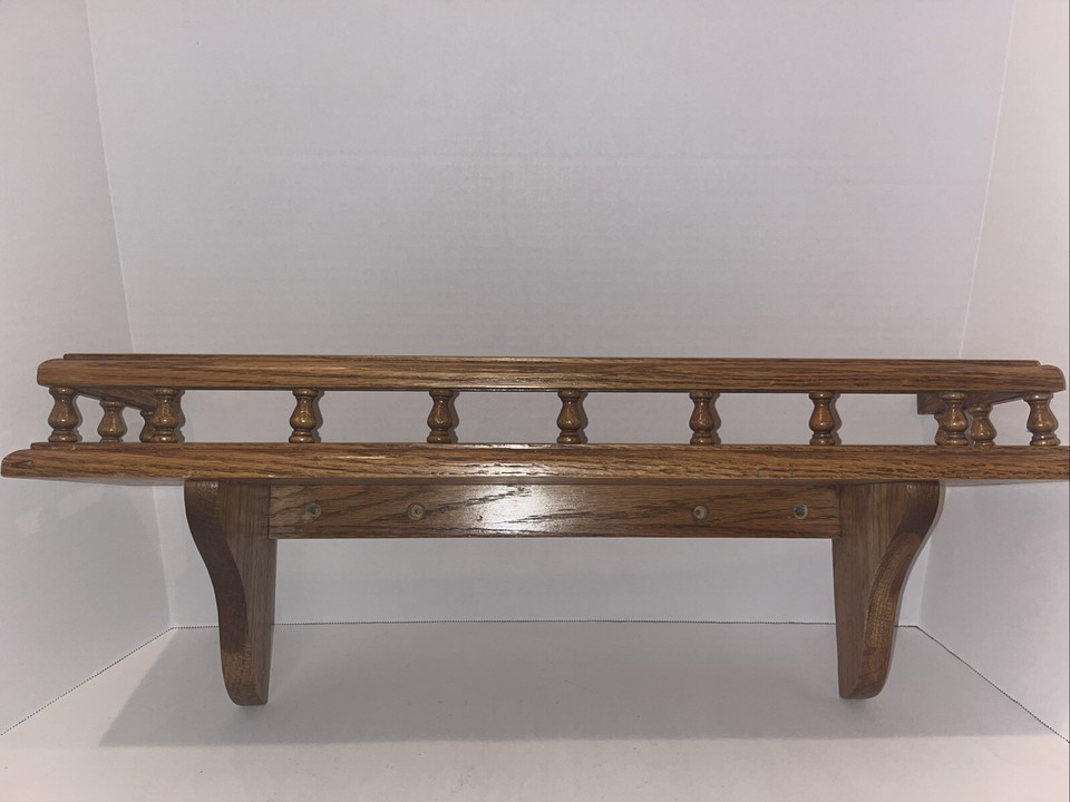 Vintage solid oak wood Wall Shelf With Spindle Rail 24” Amish Made eBay