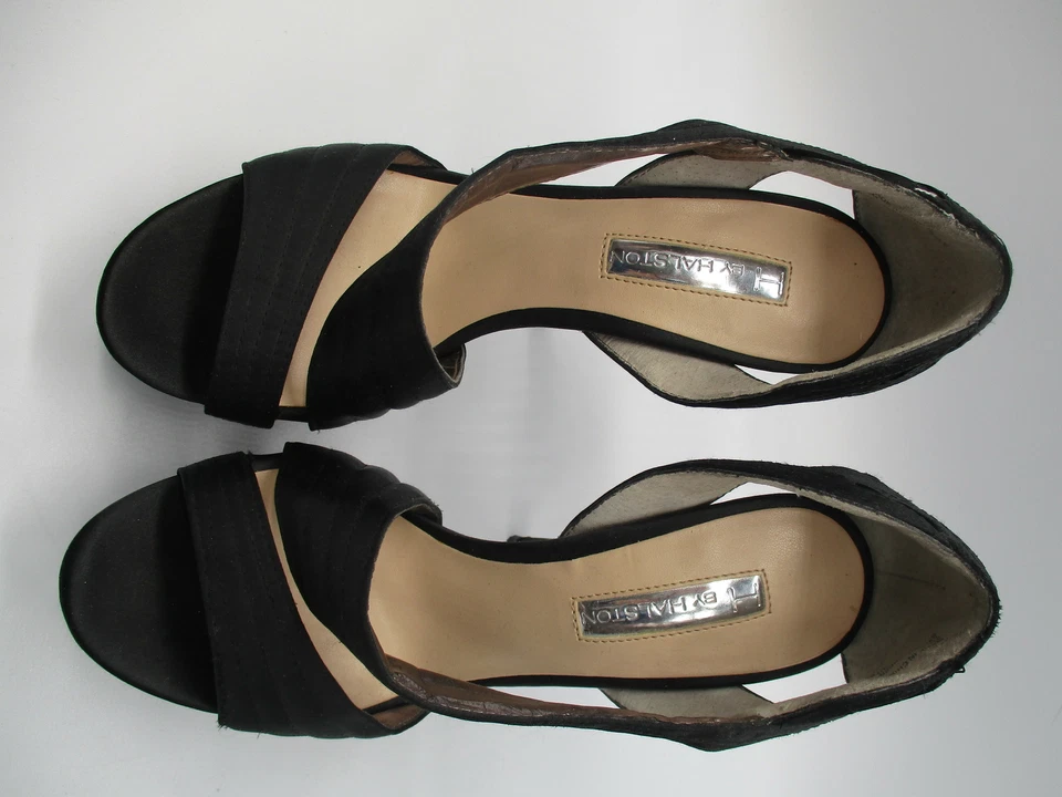 H by HALSTON negro satinado plataforma d'orsay esculpido tacón de aguja bomba talla 6 Foto 2 de 4