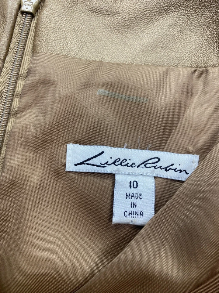 Falda De Colección Lillie Rubí Cuero Mujeres 10 Dorado Midi Forrado Lápiz Abertura Sexy Carrera Foto 3 de 4