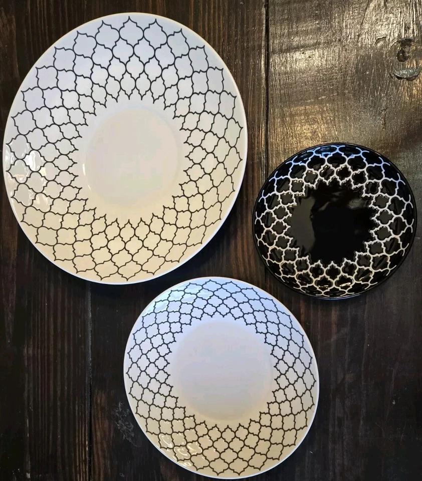 Libbey Samira 3 Piece Serving/Dessert Trays-Black & White Designs - Image 2 of 4