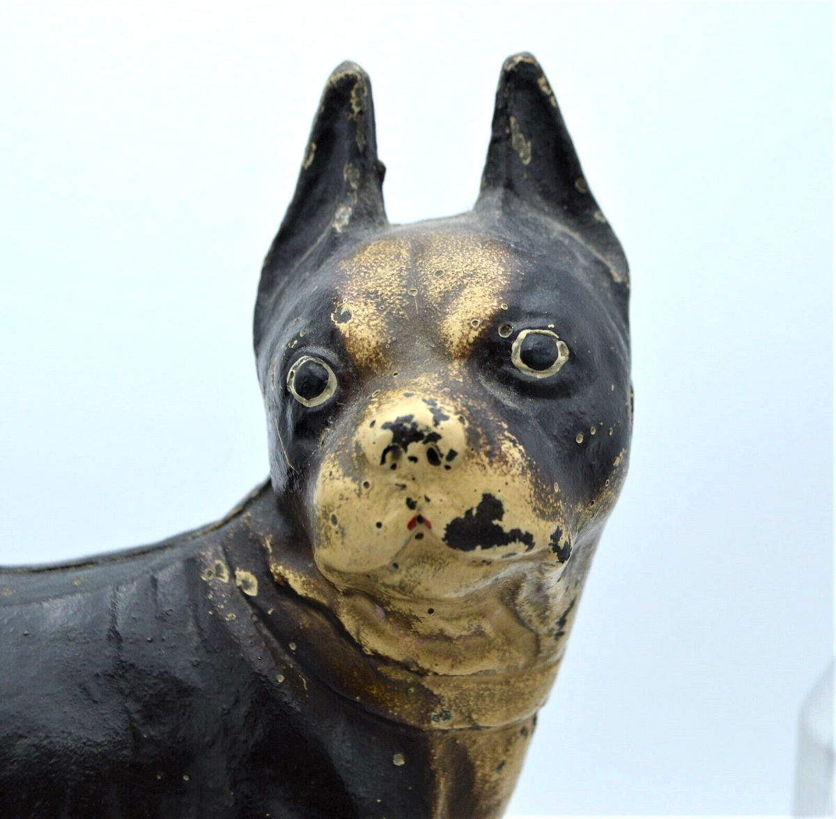 ANTIQUE HUBLEY BLACK BROWN & CREAM CAST IRON BOSTON TERRIER DOG