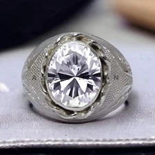 Moissanite Gemstone With 925 Sterling Silver Groom Ring For Men's #AL847