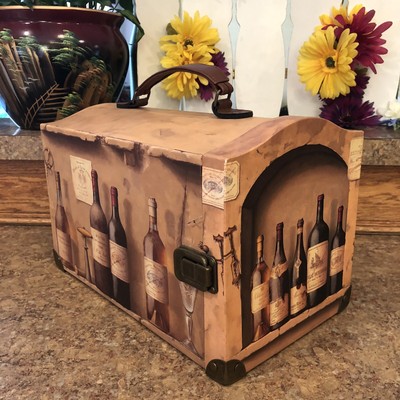 Fabrice de Villeneuve/Art In Motion Unique 4 Bottle Wine Carrier Chest W/Handle