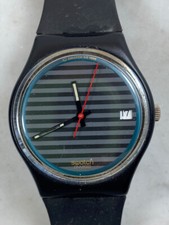 Vintage SWATCH Grey Line GB411 Watch. Stripes Date 1988 RARE