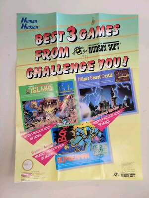 HUDSON SOFT Bomberman Milon Adventure Island 1998 Vintage  Poster Hud-nes-us