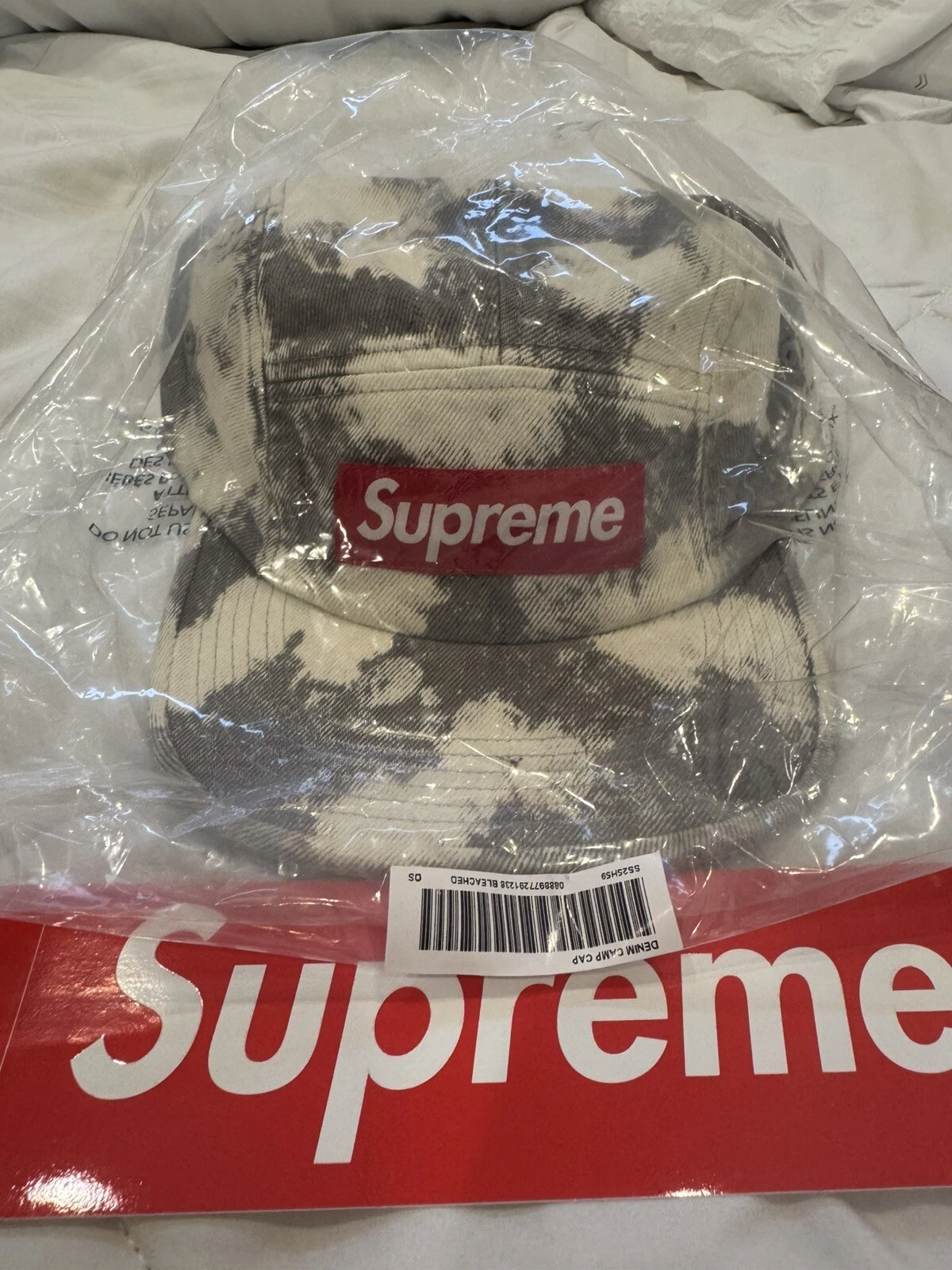 Casquette de camp Supreme Denim blanchi SS25 taille unique ~ NEUVE, SCELLÉE
