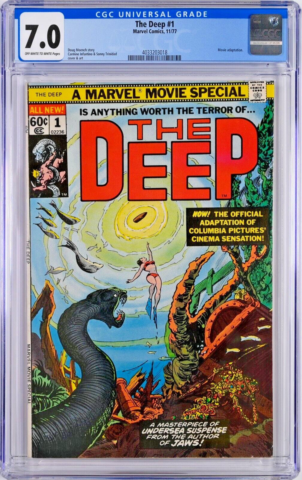 The Deep #1 CGC 7.0 (Nov 1977, Marvel) Carmine Infantino Cover, Movie Adaptation
