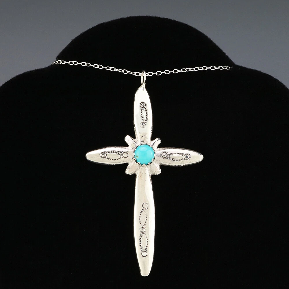 Sterling silver turquoise cross cheap pendant