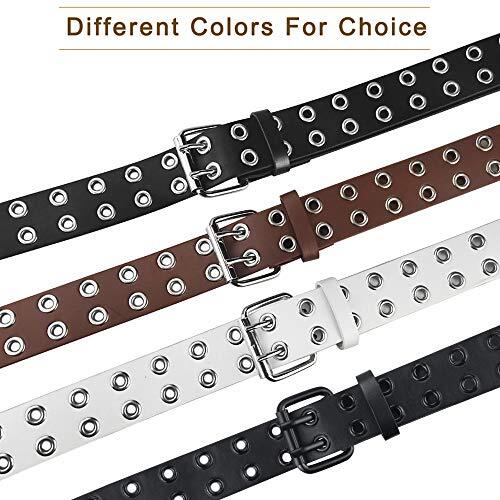 Grommet Leather Belts for Women, Black Belt Women Men with Double Holes Top - Picture 2 of 14
