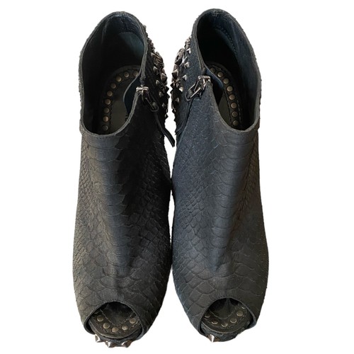 GIVENCHY Black Python Leather Studded Peep Toe Ankle Booties, Size 38 - Picture 7 of 15