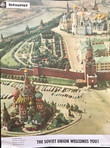 INTOURIST AFFICHE  "THE SOVIET UNION WELCOMES YOU!" VUE DE MOSCOU - Picture 1 of 1