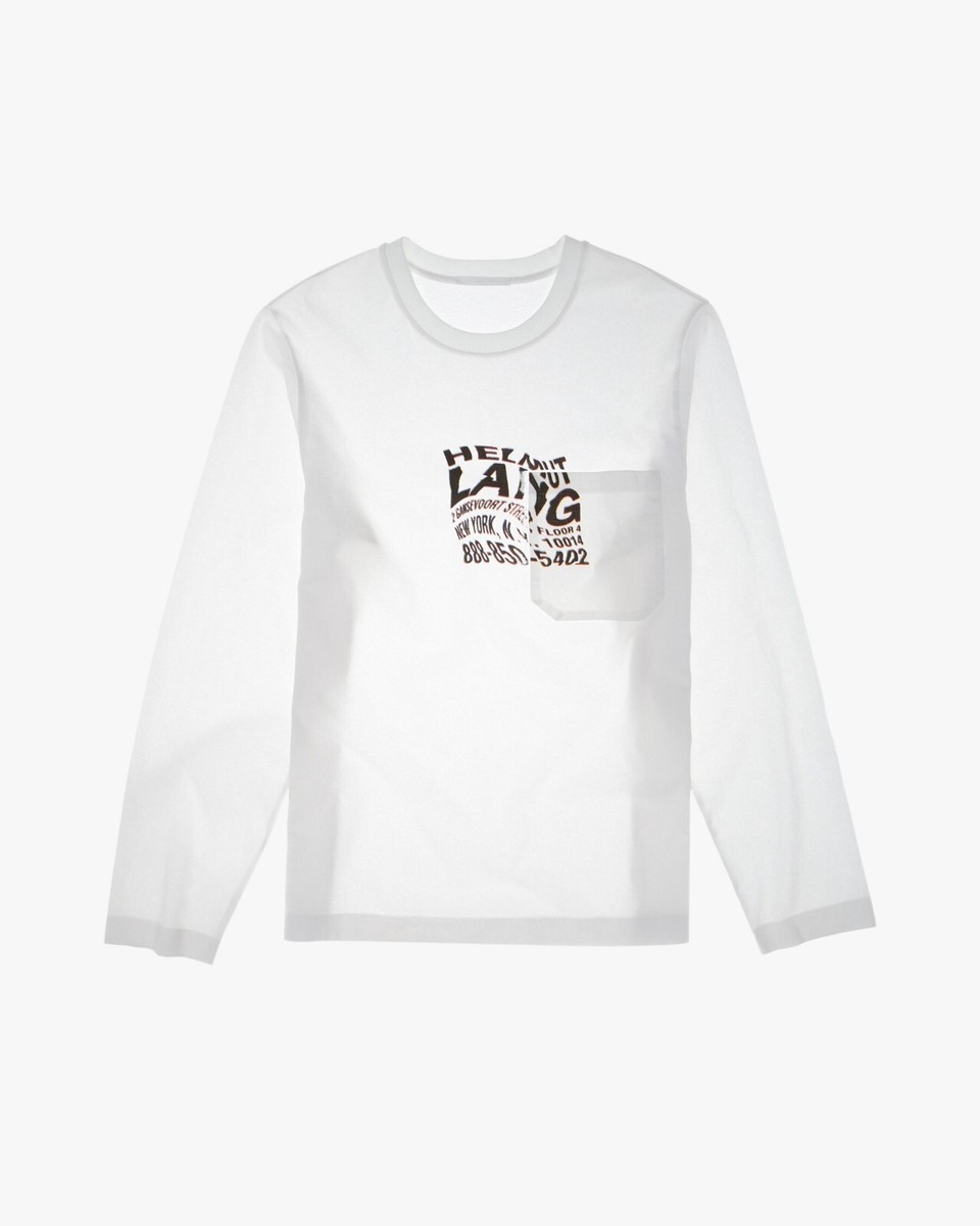 Helmut Lang Men's Warped Logo White Long Sleeve T-Shirt L128309