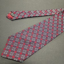 Nordstrom Made In Italy Red  Navy Small Plaid 100 Silk Tie Jacquard 62"x4"