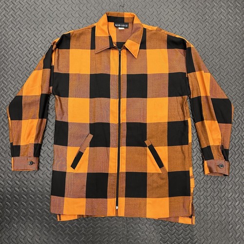 Alden, Vintage Alden Ridge Full Zip Shirt Flannel Plaid Orange 60 70s Rayon Mens Large