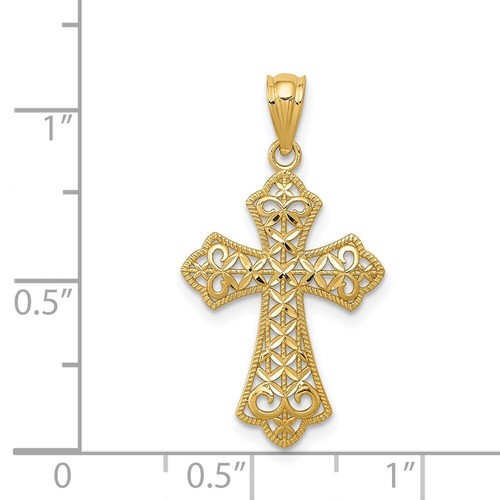 Real 14kt Yellow Gold Polished Filigree Cross Pendant - Picture 3 of 6