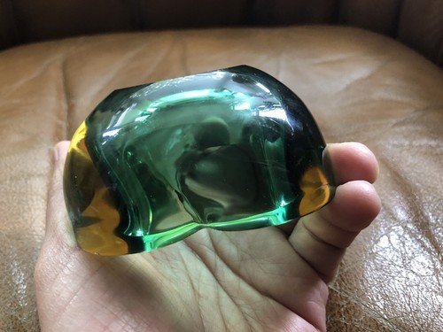Flavio Poli Seguso Pinched Shape Murano Art Glass Sommerso Green Amber Mini Bowl - Picture 16 of 22